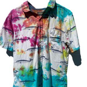 Tie Dye Narwhal Button T- Shirt